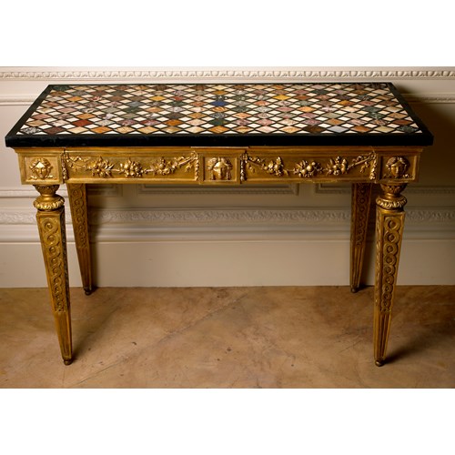 14. Giltwood Side Table With Pietre Dure Inlaid Top